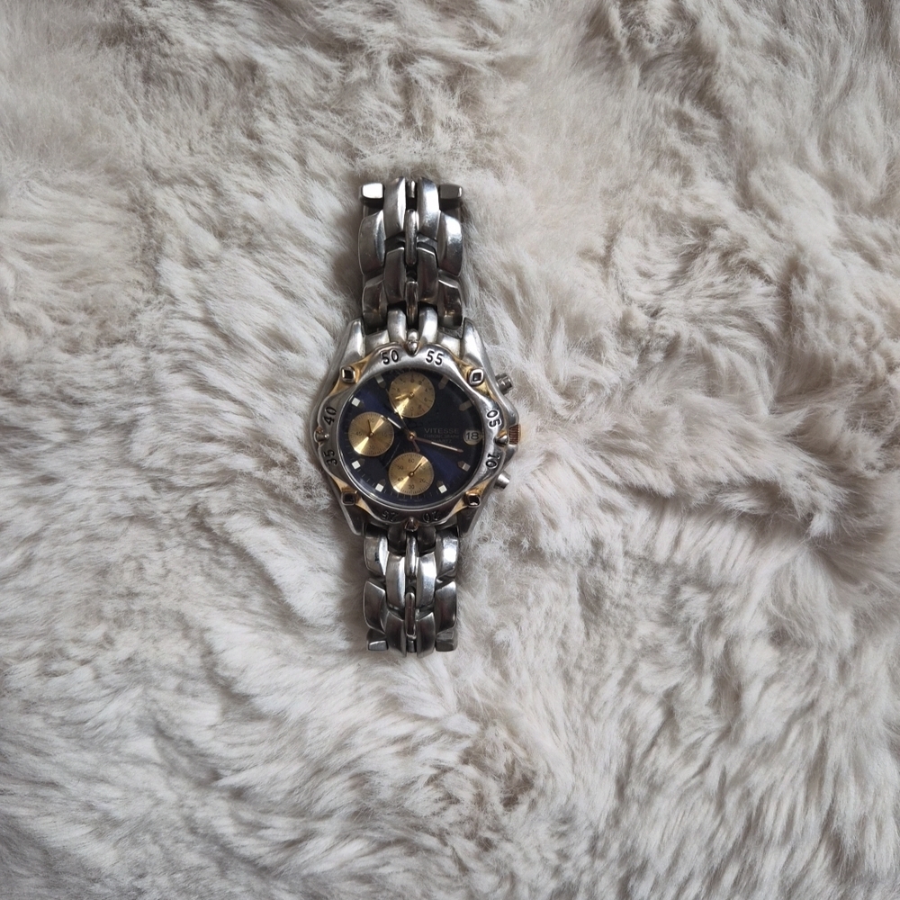 Vintage Vitesse Watch Chronograph Silver Tone Mens 90s For Parts Used Fair Poor